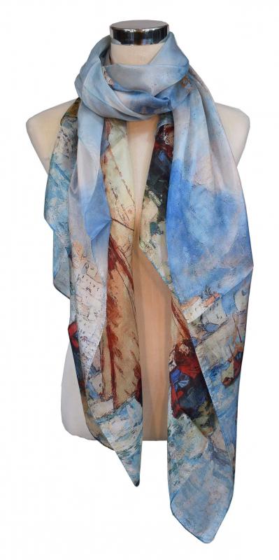 Scarf 100% Silk Paj Blue Braun Beige